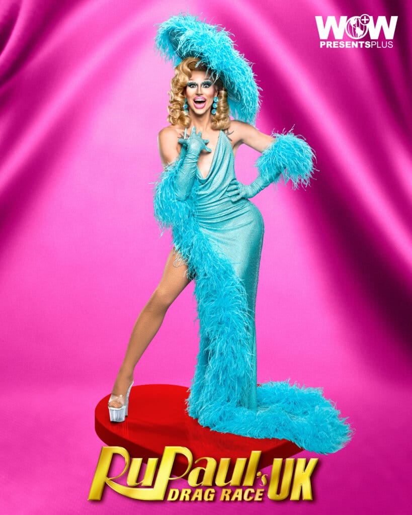 RuPaul's Drag Race UK Series 5 Premiere Unveils Jaw-Dropping Elimination Twist 51 Vicki Vivacious posing for RuPaul's Drag Race UK series 5 promo for Meet The Queens in a sky-blue outfit.