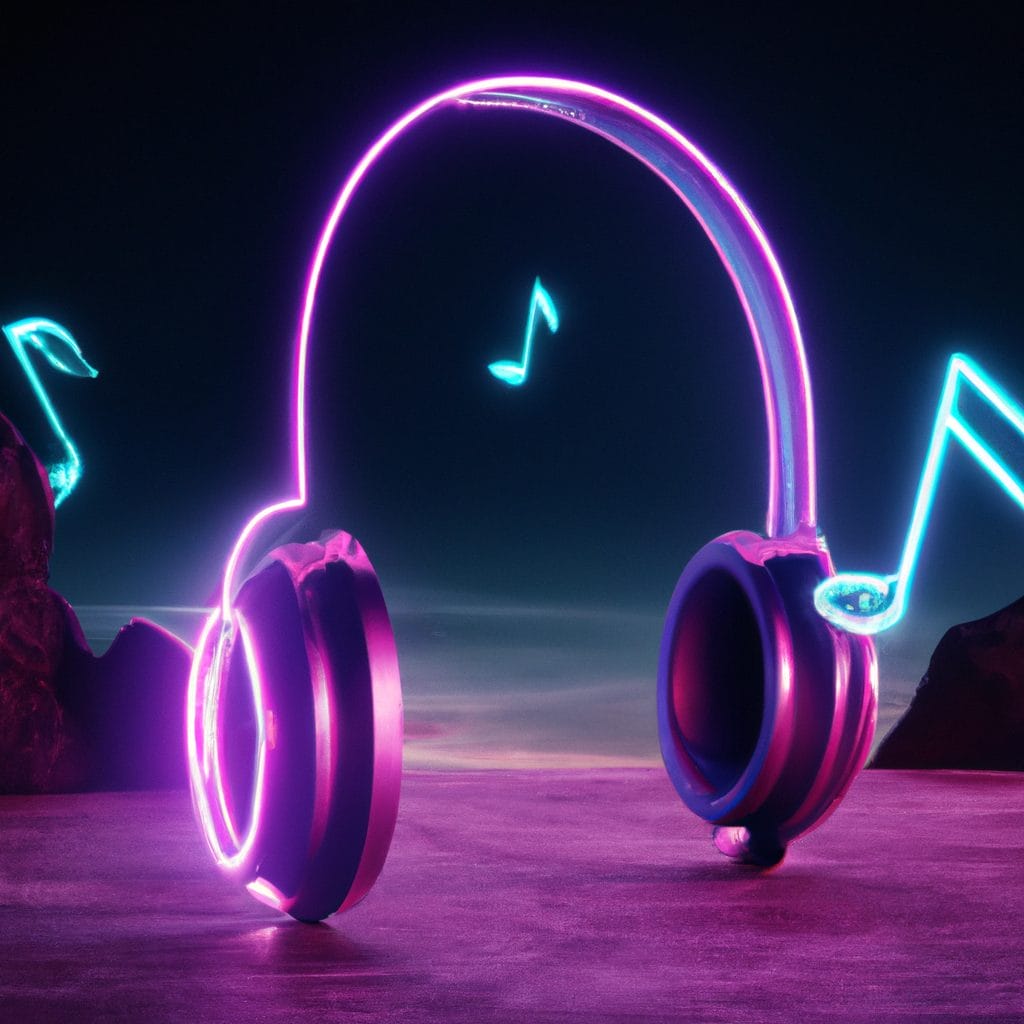 neon musical notes headphones landscape ar-3:2