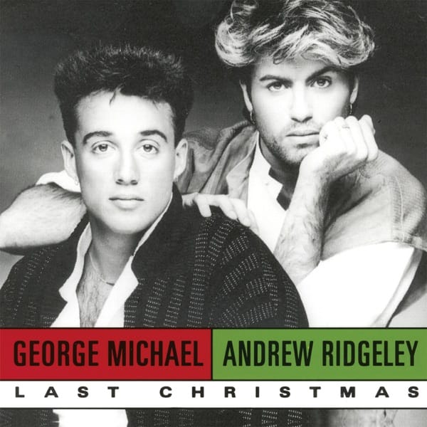 Official single cover artwork for the UK Christmas Number 1 2023 "Last Christmas" which is a black and white photo of the Wham! duo posing at the camera.