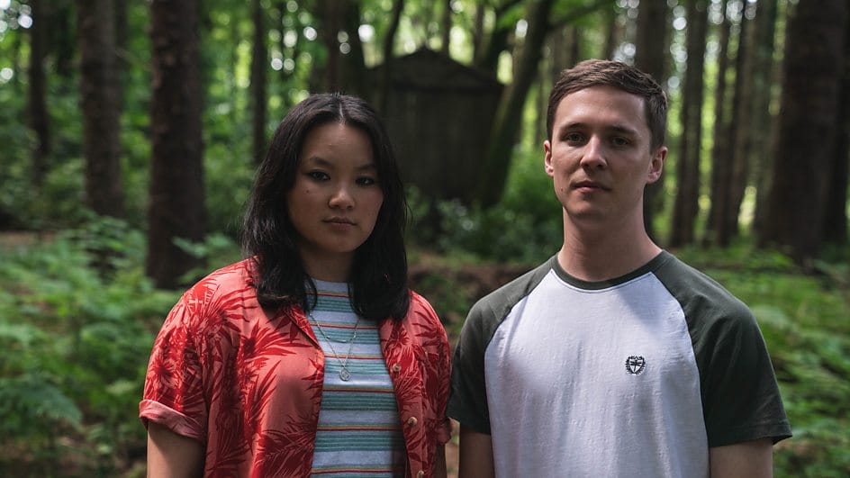 Still from Wreck TV show which sees Vivian and Jamie standing in the middle of a forest.