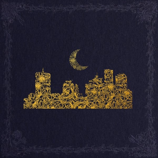 "Let Me Out": HAPPY LANDING's Entrancing Indie-Folk-Rock Single Echoes the Sentiments of Heartbreak and Healing 3 Official single cover artwork for "Let Me Out" by HAPPY LANDING which sees a blue background with a yellow crayon drawing of a cityscape with a crescent moon shining above.