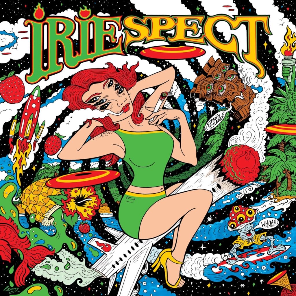 IRIEspect’s Debut Album: A Bold Fusion of Reggae Rock and Genre-Bending Sounds 2 Official album artwork for IRIEspect's debut self-titled album which showcases a warped swirl with a cartoon drawing of a woman with red hair, wearing a green dress, also warped, creating a trippy visualisation.