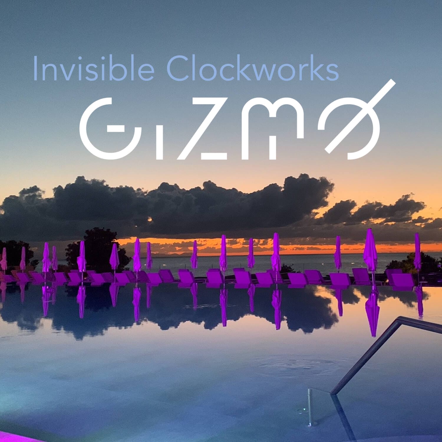 "Invisible Clockworks": Gizm0 Captivates with Immersive Soundscapes on Latest Mini-Album 10 Official mini-album cover artwork for "Invisible Clockworks" which shows a swimming pool that overlooks an ocean with clouds and purple sunlounges.