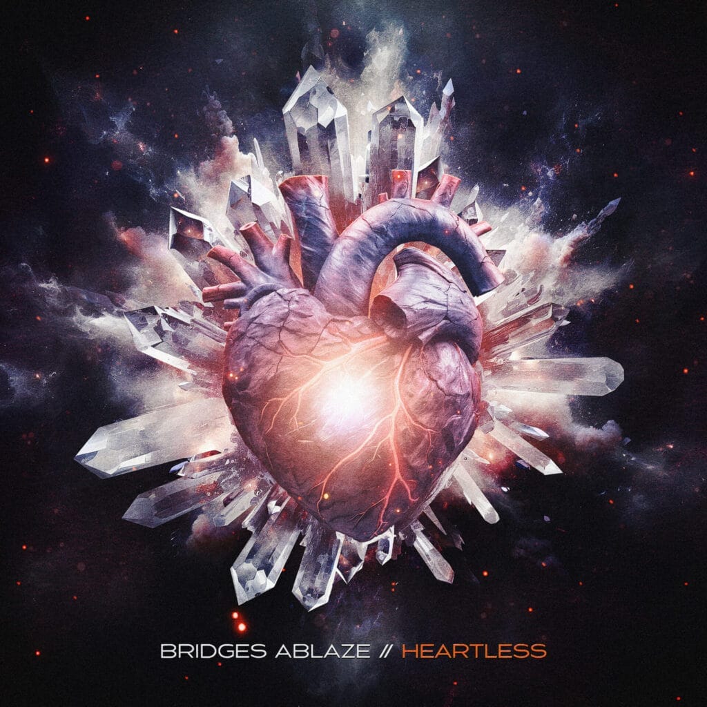 “Heartless” Music Video Sees Metalcore Duo Bridges Ablaze Unleash Powerful Cinematic Visuals for Their Latest Single 2 The single cover artwork for "Heartless" which sees a heart encircled by crystal towers exploding out from the heart.