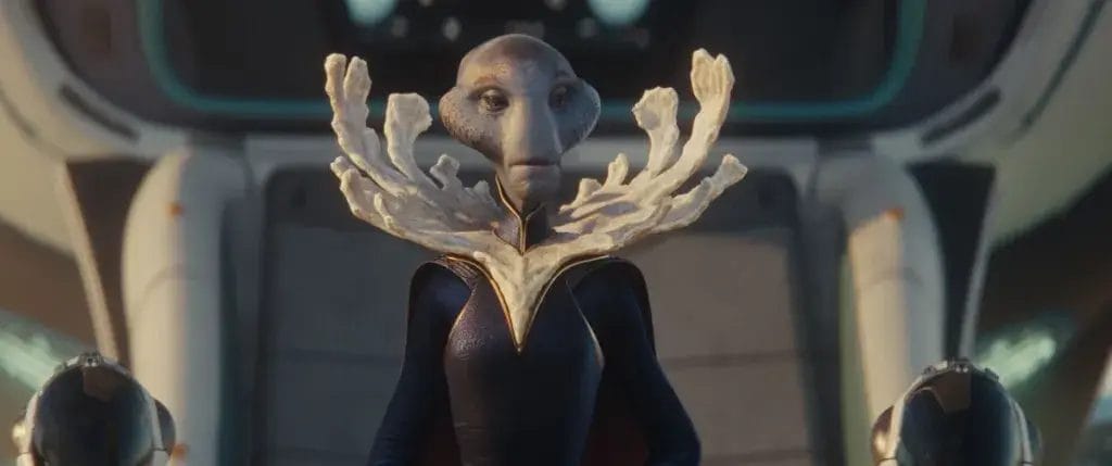 Grand Councilwoman coming out of her spaceship.