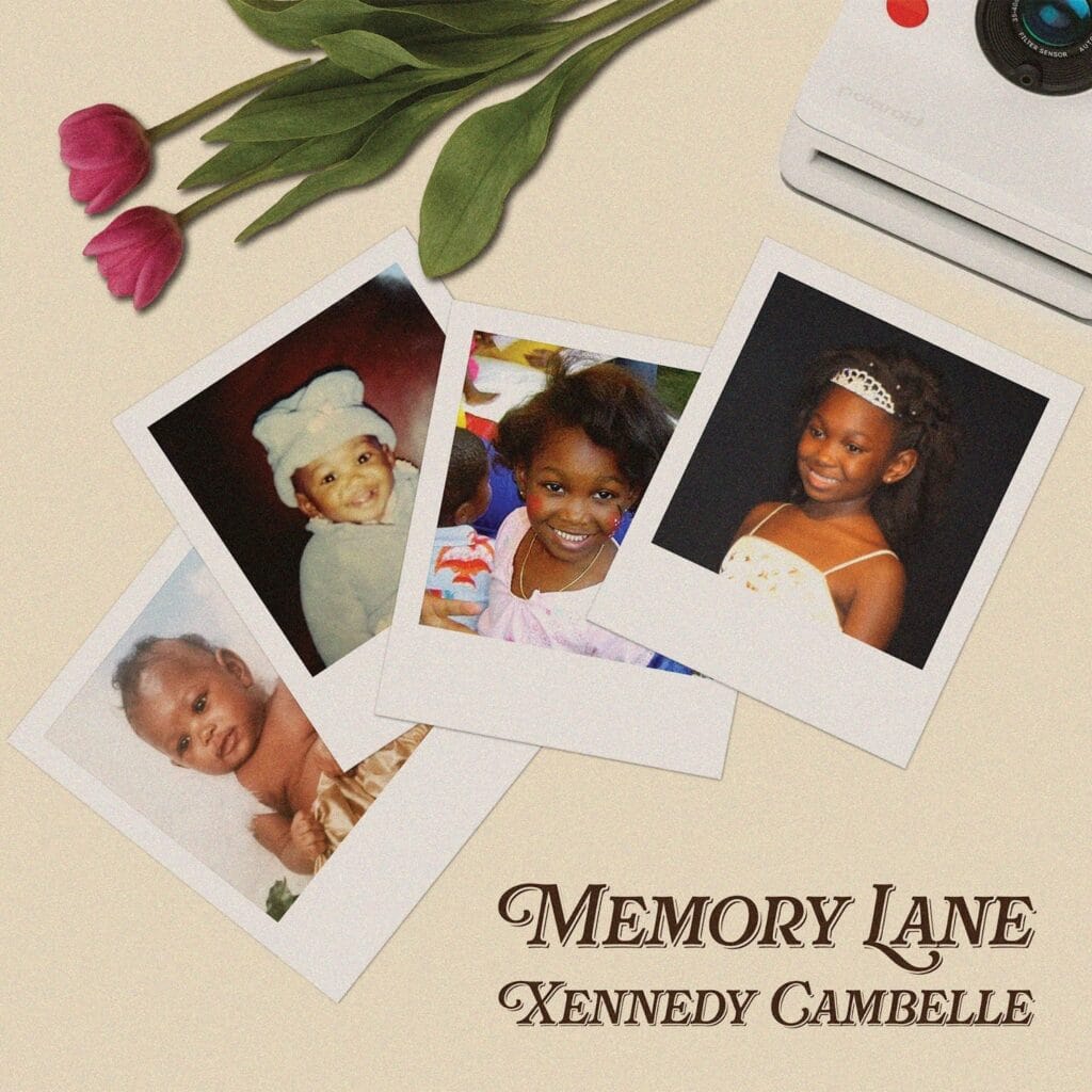 Dark Pop Meets Deep Emotion on Xennedy CamBelle's Debut Single “Memory Lane” 2 Official single cover artwork for "Memory Lane" which sees polaroid images of Xennedy CamBelle as a young girl, with some roses in the top left and a beige background.