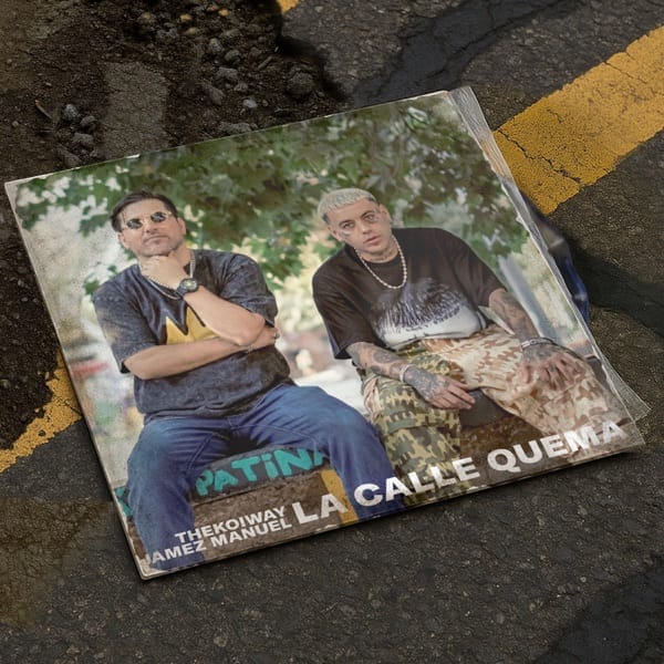 THEKOIWAY and Jamez Manuel Ignite the Streets on Powerful New Single and Dual Music Videos “La Calle Quema” 8 Official single cover artwork of "La Calle Quema" which looks like a close-up shot of a single carboard CD sleeve on the road, with the CD cover of THEKOIWAY and Jamez Manuel sitting at the skate park.