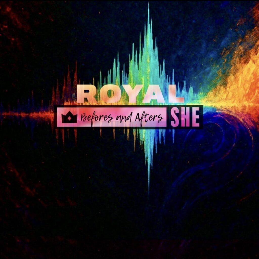 Album Review: Royal She Blaze Forward With Defiant, Genre-Bending Debut Album "Befores and Afters" 42 The official album artwork for "Befores and Afters" by Royal She showcasing a blend of bold colours and artistic patterns in a volume visualiser graphic.