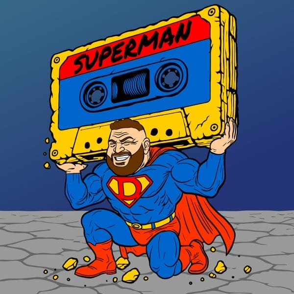 Daddyphatsnaps Hits 1 Billion Streams and Drops Heroic Collaboration with OmarCameUp Titled “SUPERMAN” 10 The official single cover artwork for the Daddyphatsnaps and OmarCameUp collaborative single "SUPERMAN" which sees a cartoon figure of Daddyphatsnams in a superman costume, holding up a cassette.