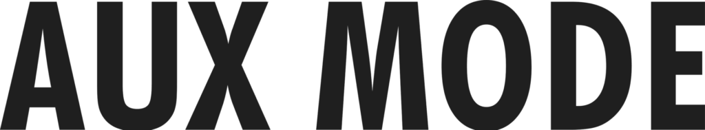 Official logo for Aux Mode which is just the brand's name in a dark grey font.