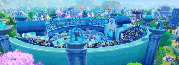 Gif from the Tamer Town trailer that shows a complete view of an arena where the Mokitons will battle.