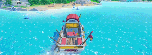 Gif from the Tame Town trailer which shows gameplay of exploring the open waters on a boat.