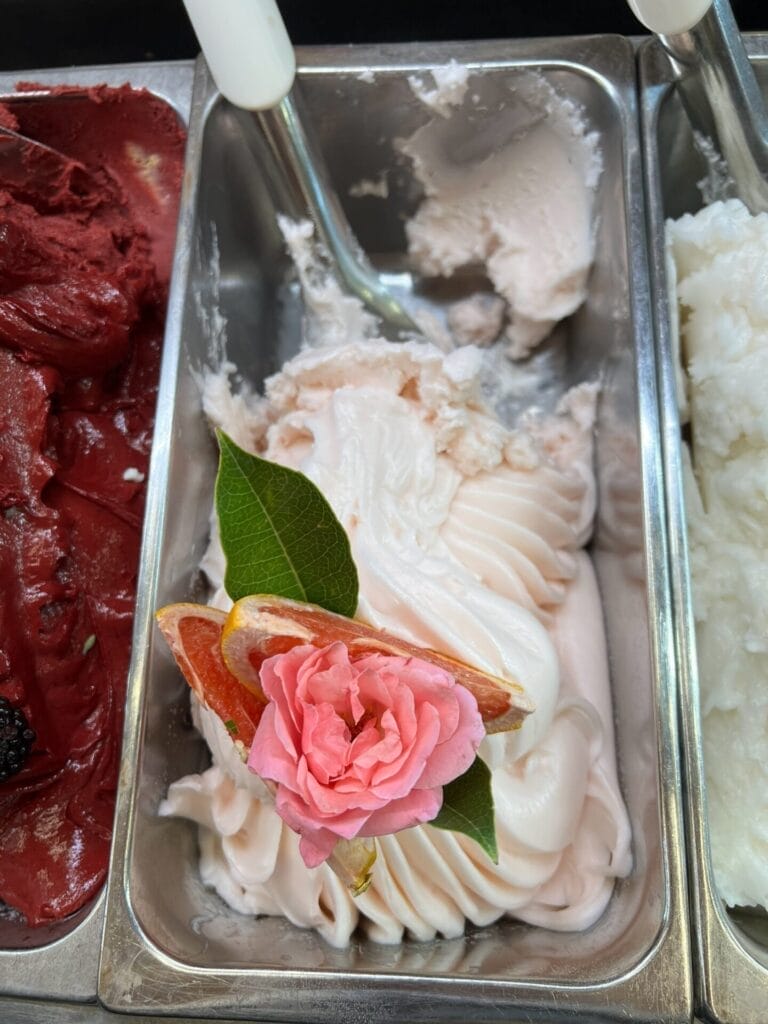 A close-up of one of the gelato flavours from Gelateria Dondoli.