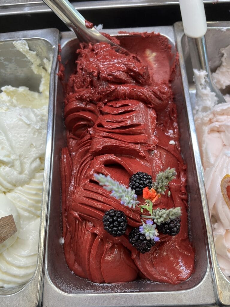 A close-up of one of the gelato flavours from Gelateria Dondoli.