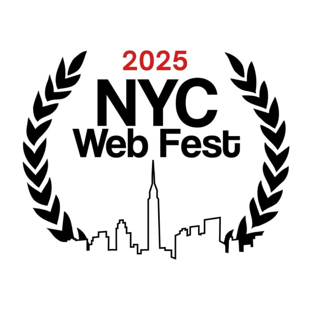 Official logo of the NYC Web Fest 2025 with a white background which sees a skyline drawing outline of New York City below the words "NYC Web Fest".