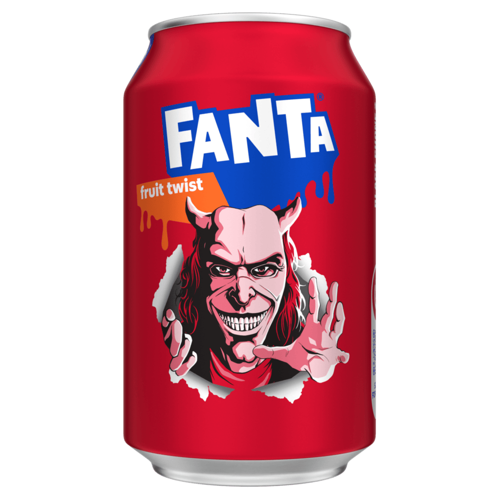 Fanta Fruit Twist can in cherry red with The Grabber on the front.