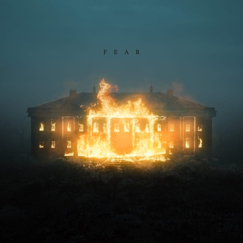 NF Announces "FEAR" EP: Release Date, Tracklist, and Collaborations with mgk and James Arthur Revealed 19 Official EP cover artwork for "FEAR" by NF, which shows a large, dark mansion is engulfed in intense flames under a gloomy, overcast sky. The word "FEAR" is boldly centred above the burning structure.